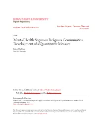 Mental Health Stigma in Religious Communities: Development of a Quantitative Measure Lily A