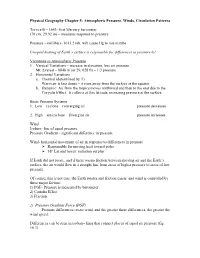 Physical Geography Chapter 5: Atmospheric Pressure, Winds, Circulation Patterns