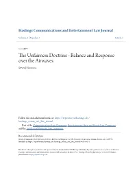 The Unfairness Doctrine - Balance and Response Over the Airwaves, 1 Hastings Comm