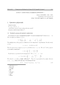 1 Symmetric Polynomials