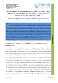 Effect of Broad Bean Varieties and Faba Bean Upon Populations Dynamic of Bruchus Rufimanus (Coleoptera: Chrysomelidae: Bruchinae) in Kabylia Region (Algeria)