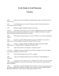 In the Shade of Gold Mountain Timeline