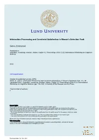 Information Processing and Constraint Satisfaction in Wason's Selection