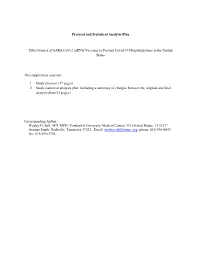 Protocol and Statistical Analysis Plan Effectiveness of SARS-Cov-2