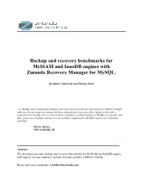 ZRM for Mysql Performance Benchmarks