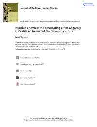 Invisible Enemies: the Devastating Effect of Gossip in Castile at the End of the Fifteenth Century