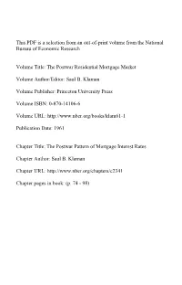 The Postwar Pattern of Mortgage Interest Rates