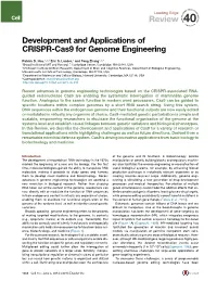 Development and Applications of CRISPR-Cas9 for Genome Engineering