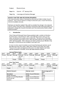 Electoral Cycle Report To: Council