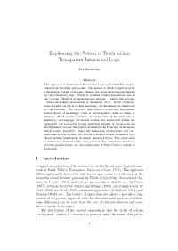 Explicating the Notion of Truth Within Transparent Intensional Logic