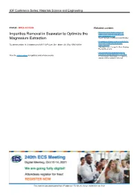 Impurities Removal in Seawater to Optimize the Magnesium Extraction