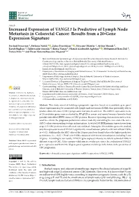 Increased Expression of VANGL1 Is Predictive of Lymph Node Metastasis in Colorectal Cancer: Results from a 20-Gene Expression Signature