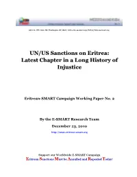 UN/US Sanctions on Eritrea: Latest Chapter in a Long History of Injustice