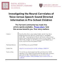 Investigating the Neural Correlates of Voice Versus Speech-Sound Directed Information in Pre-School Children