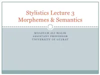 Stylistics Lecture 3 Morphemes & Semantics