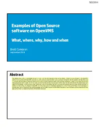 Examples of Open Source Software on Openvms