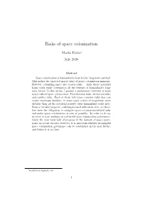 Risks of Space Colonization