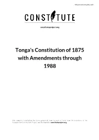 Tonga's Constitution of 1875 with Amendments Through 1988