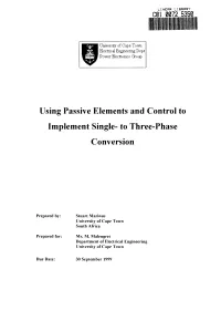 Using Passive Elements and Control to Implement Single-To Three-Phase