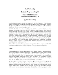 York University Graduate Program in English Post-1900 US Literature Comprehensive Reading List Prose