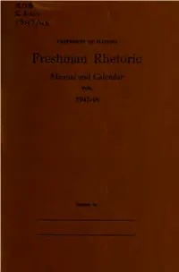 Freshman Rhetoric; Manual and Calendar for