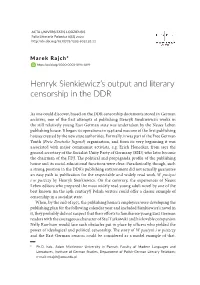 Henryk Sienkiewiczâ•Žs Output and Literary Censorship in The