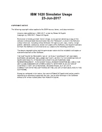 IBM 1620 Simulator Usage 23-Jun-2017