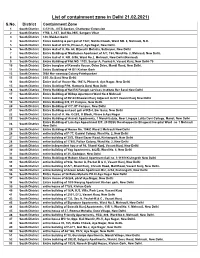 List of Containment Zone in Delhi 21.02.2021) S.No