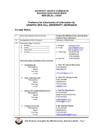Proforma for Submission of Information by GRAPHIC ERA HILL UNIVERSITY, DEHRADUN