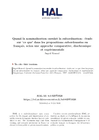 Quand La Nominalisation Envahit La Subordination