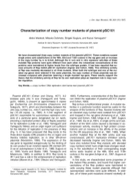 Characterization of Copy Number Mutants of Plasmid Psc101