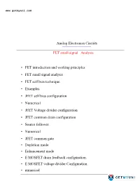 FET Small Signal Analysis