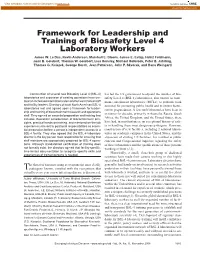 Framework for Leadership and Training of Biosafety Level 4 Laboratory Workers James W