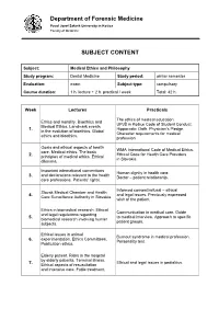 Department of Forensic Medicine SUBJECT CONTENT