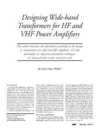 Designing Wide-Band Transformers for HF and VHF Power Amplifiers