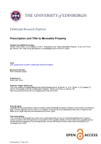 Prescription and Title to Moveable Property