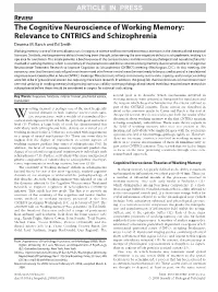 The Cognitive Neuroscience of Working Memory: Relevance to CNTRICS and Schizophrenia Deanna M