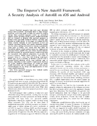 A Security Analysis of Autofill on Ios and Android
