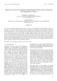Analysis of Layout of Yogyakarta Airport Railway Station and Its Integration with Tugu Railway Station