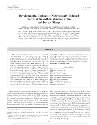 Developmental Indices of Nutritionally Induced Placental Growth Restriction in the Adolescent Sheep