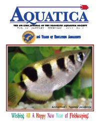 Wishing All a Happy New Year of Fishkeeping! 1 106 YEARS of E DUCATING a QUARISTS AQUATICA VOL