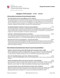 Drug Information Center Highlights of FDA Activities – 1/1/21