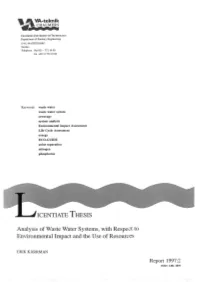 ICENTIATE THESIS Analysis of Waste Water Systems, with Respet~T To