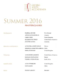 Summer 2016 Masterclasses