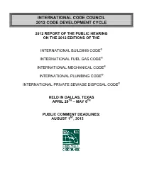 International Code Council 2012 Code Development Cycle