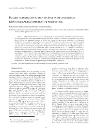 Pollen Transfer Efficiency of Apocynum Cannabinum (Apocynaceae): a Comparative Perspective