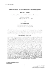 Radiation Forces on Small Particles in the Solar System T