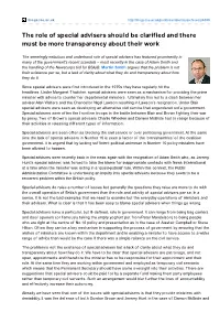 The Role of Special Advisers Should Be Clarified and There Must Be More Transparency About Their Work