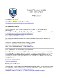 BEACONSFIELD HIGH SCHOOL SIXTH FORM UPDATE 4Th December