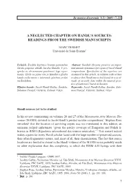 Readings from the Swedish Manuscripts